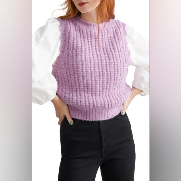& OTHER STORIES Glitter Scallop Trim Sweater Vest In Pink/ Lilac Sz S - Picture 1 of 8